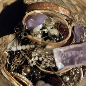 Purple, Silver and Gold Tones Mystery Jewelry Jar